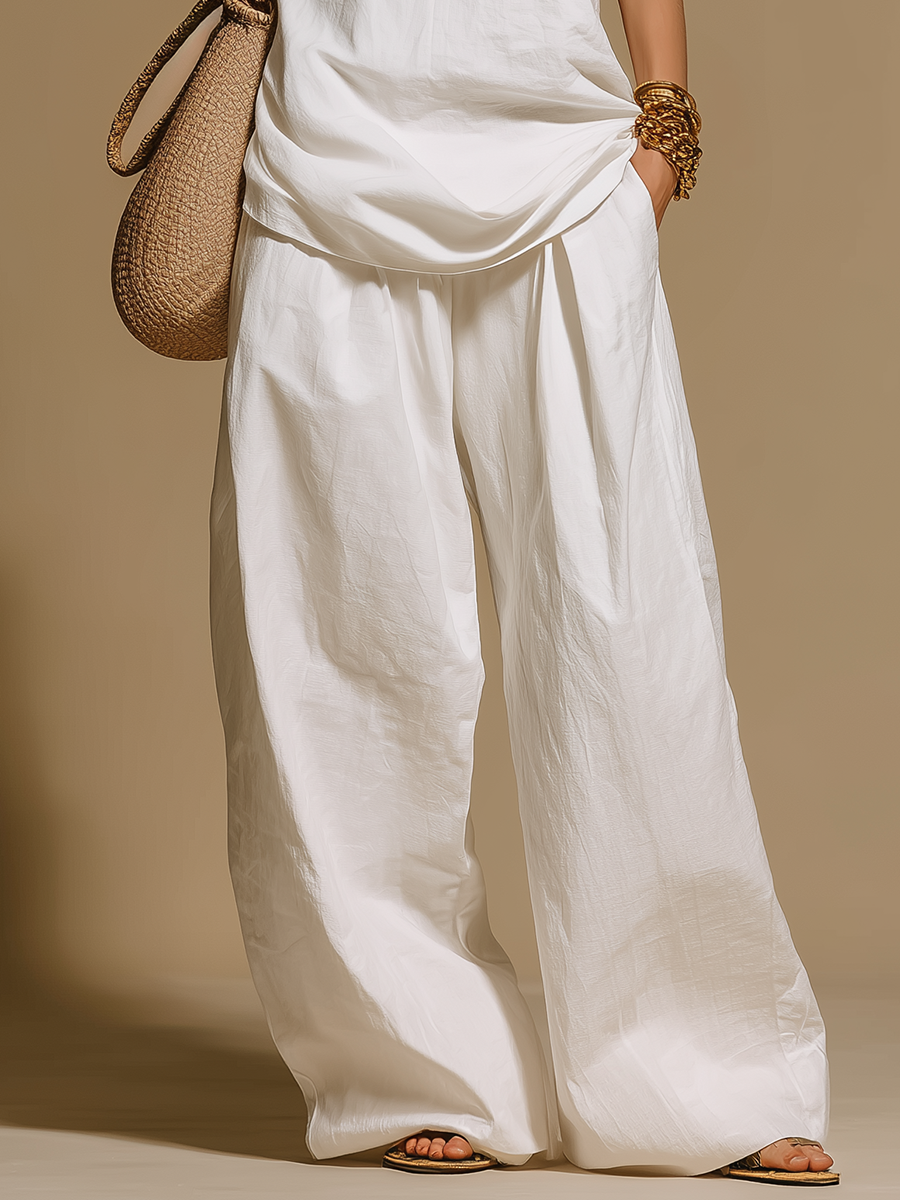 Stylish Casual Sleeveless Top And Wide-leg Pants Set