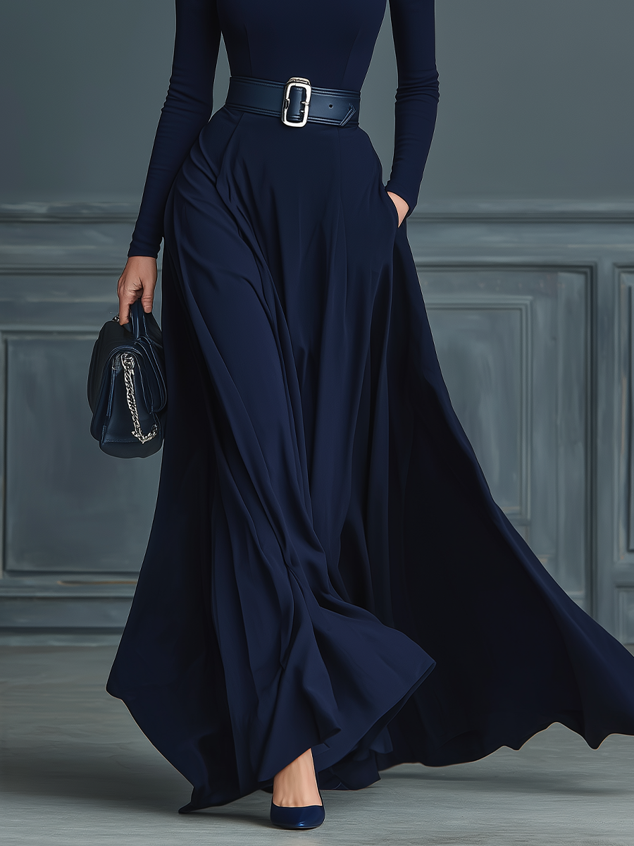 Women's Dark Blue Knitted High-neck Dress MDA2760H6T