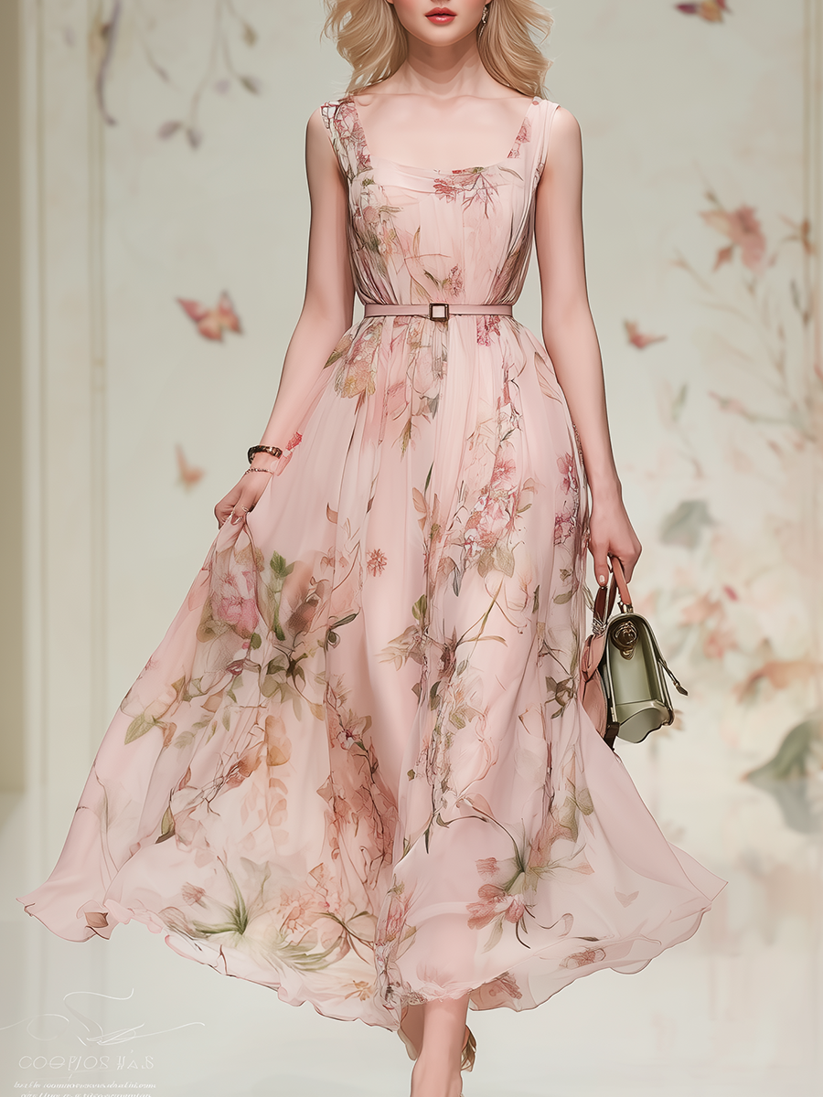 Elegant And Comfortable Square Neck A-line Maxi Dress