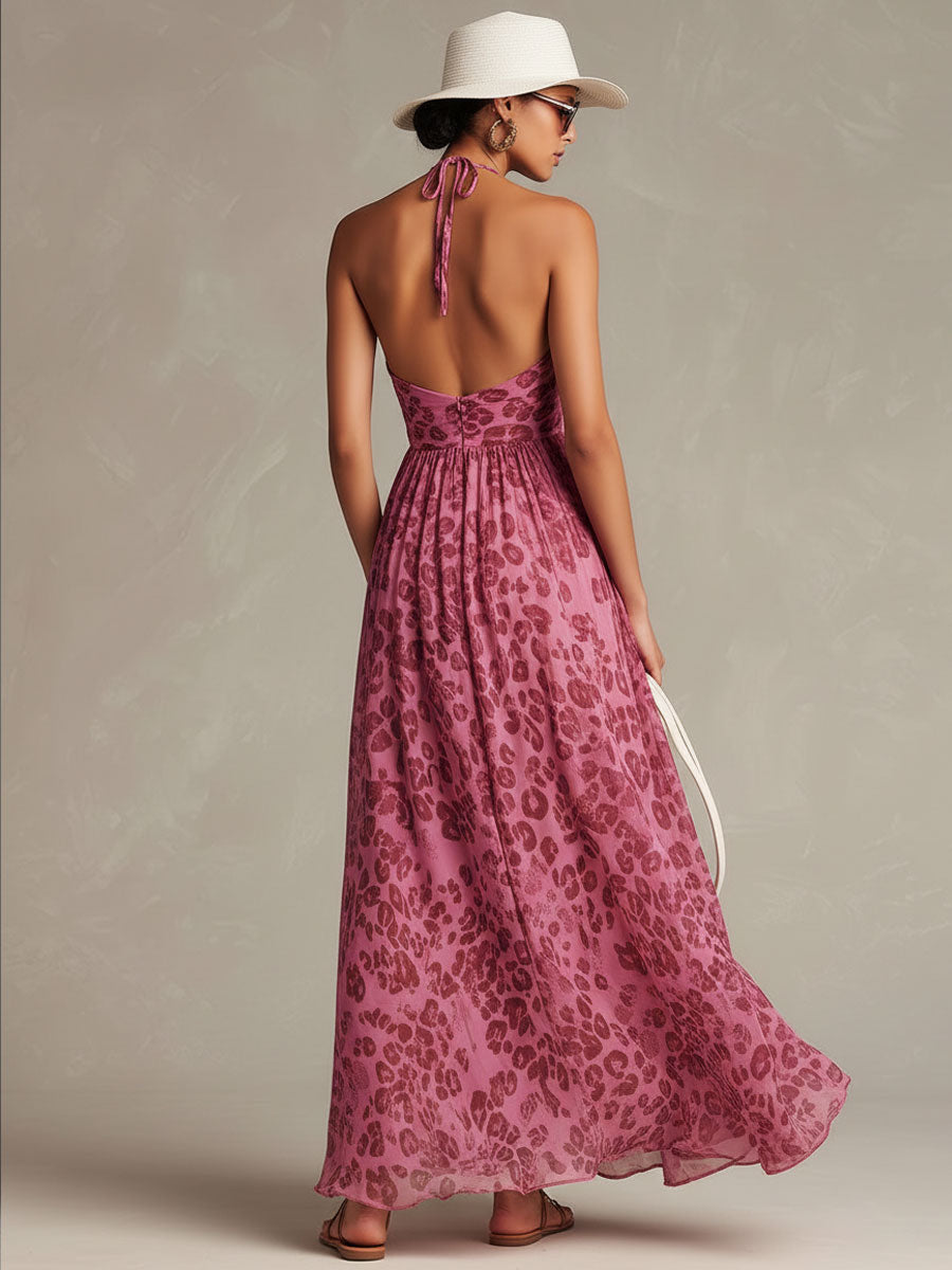 Stylish And Elegant Vacation-ready Pink Chiffon Sleeveless Maxi Dress