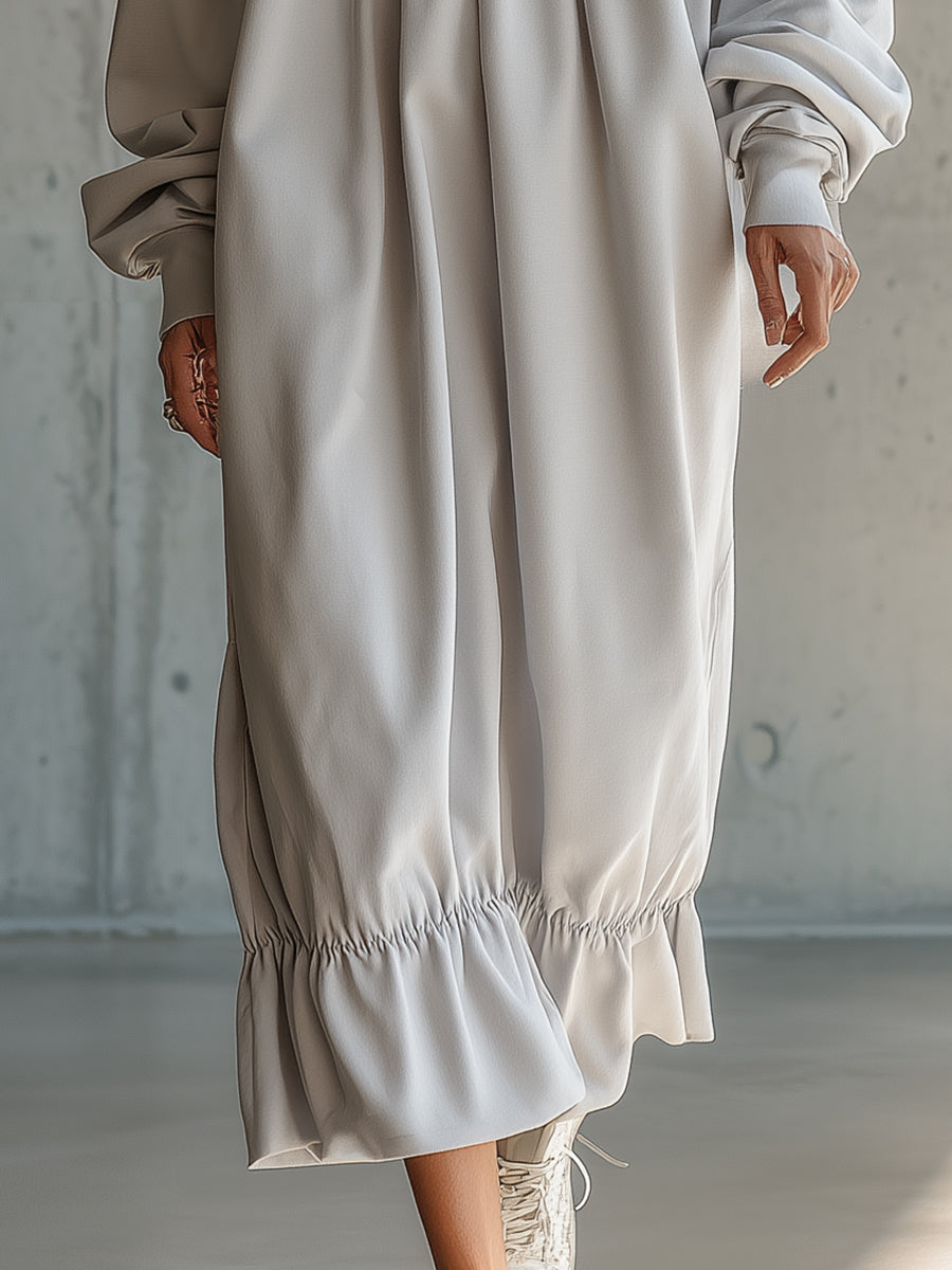 Casual Sporty Pleated Ruffle Gray Maxi Dress