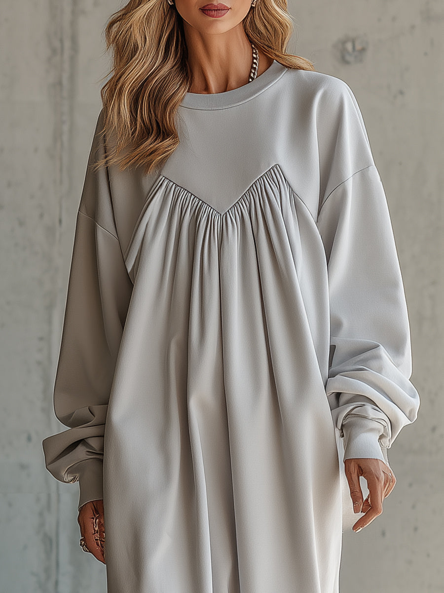 Casual Sporty Pleated Ruffle Gray Maxi Dress
