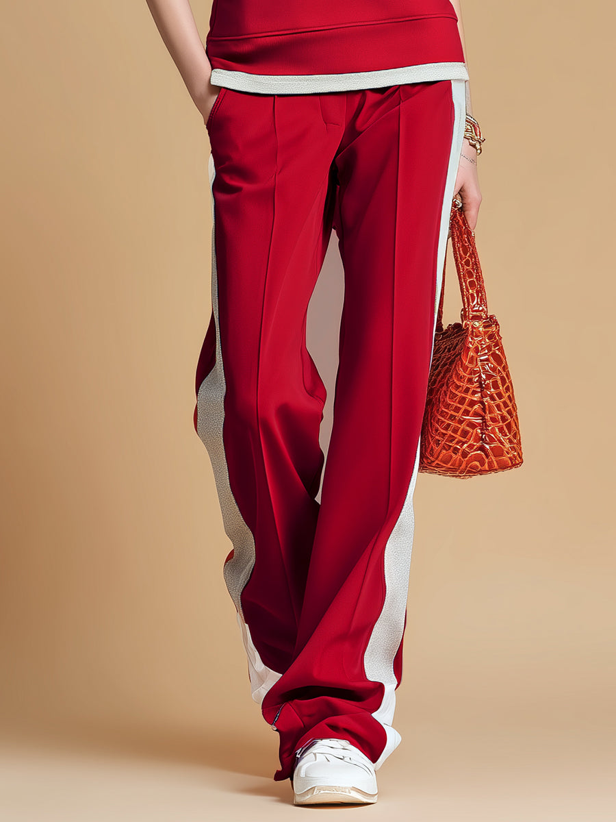 Athletic Casual Button-up Collar Short-sleeved T-shirt And Wide-leg Pants Set