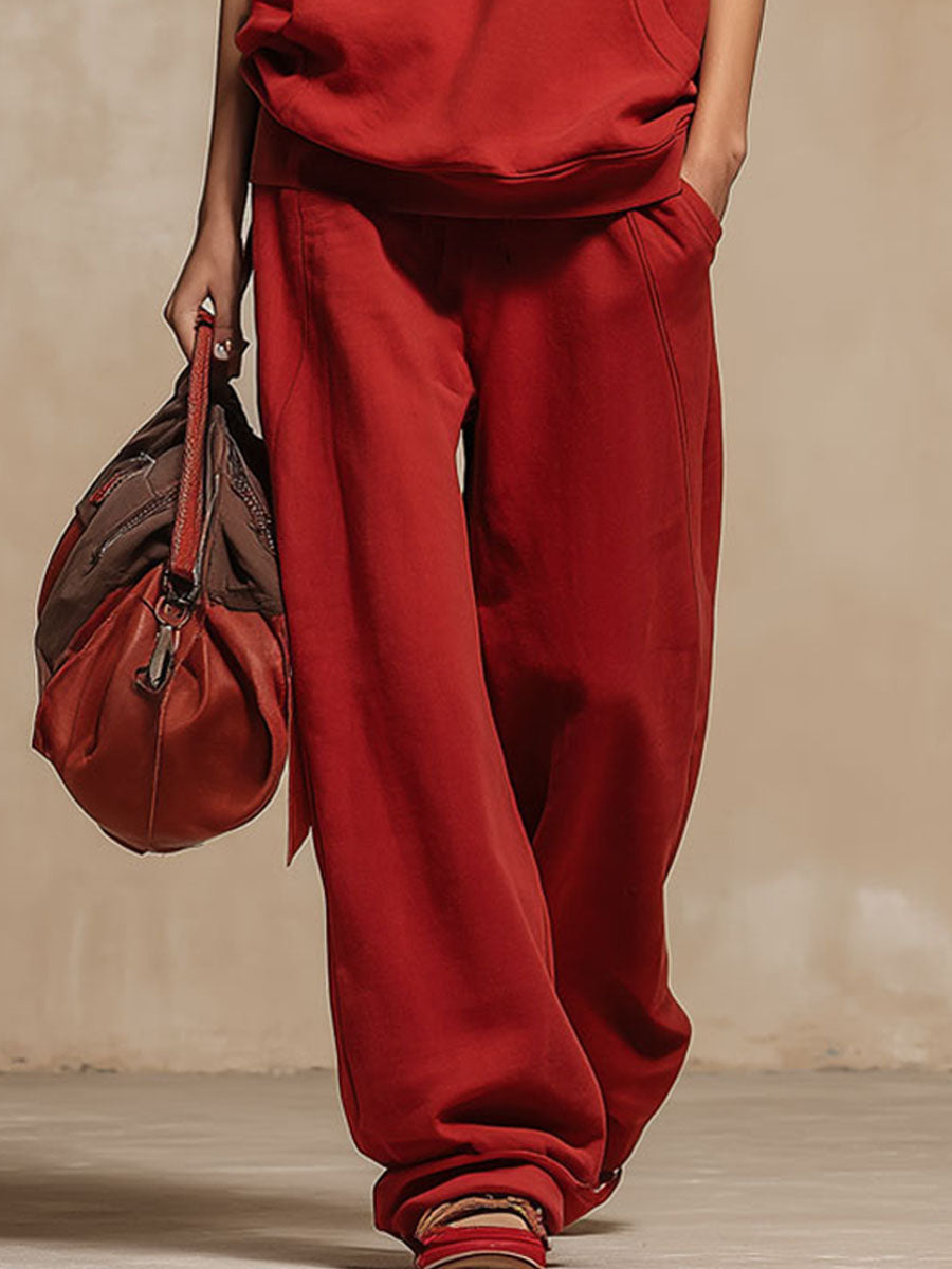 Hooded Lace-trimmed Sleeveless Top And Pants Set
