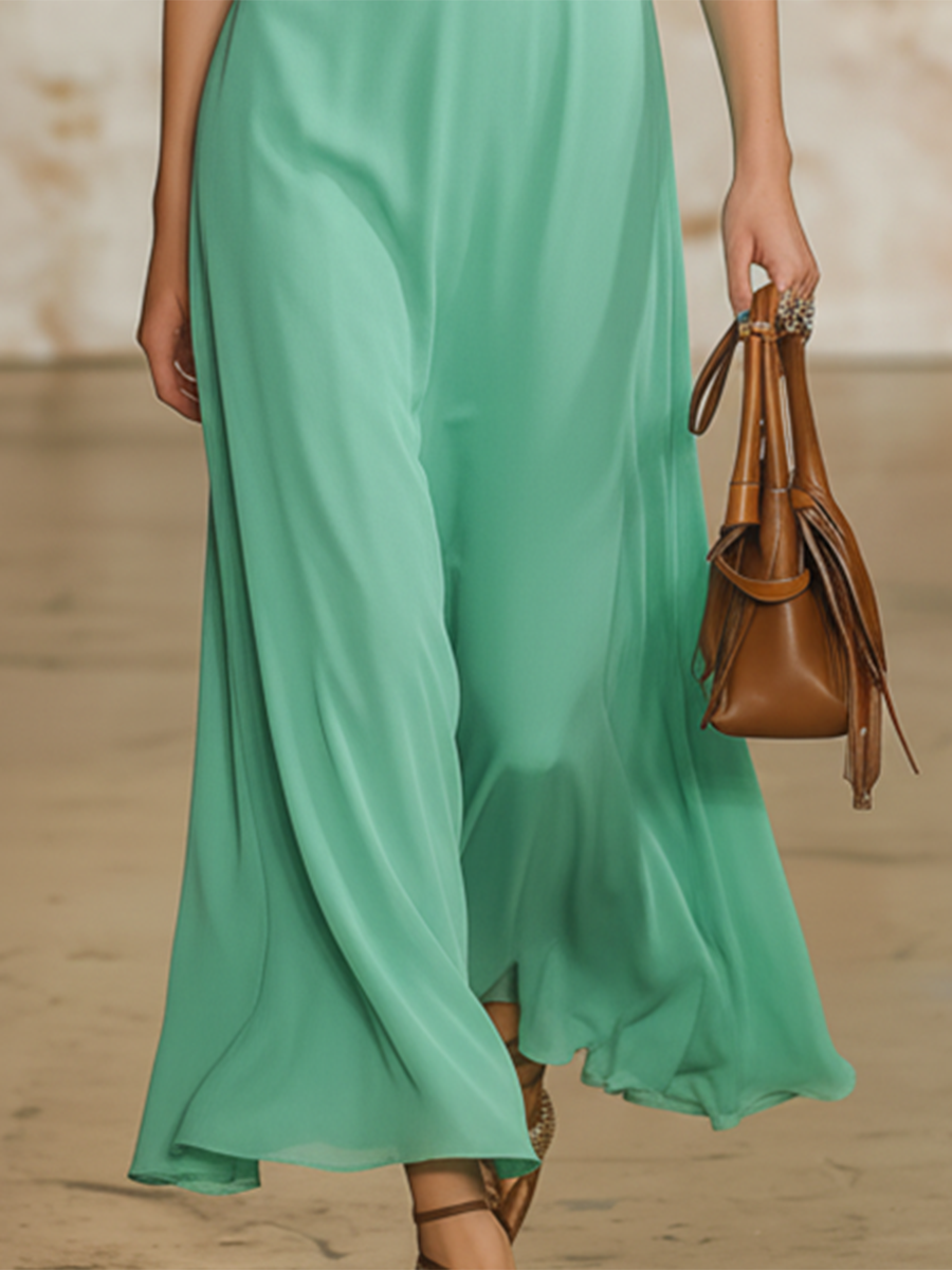 Relaxed And Comfortable V-neck Puff Sleeve Chiffon Maxi Dress
