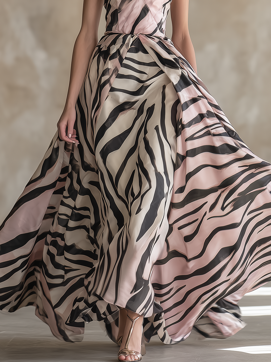 Romantic Bohemian Animal Print Matte Satin Sleeveless Maxi Dress
