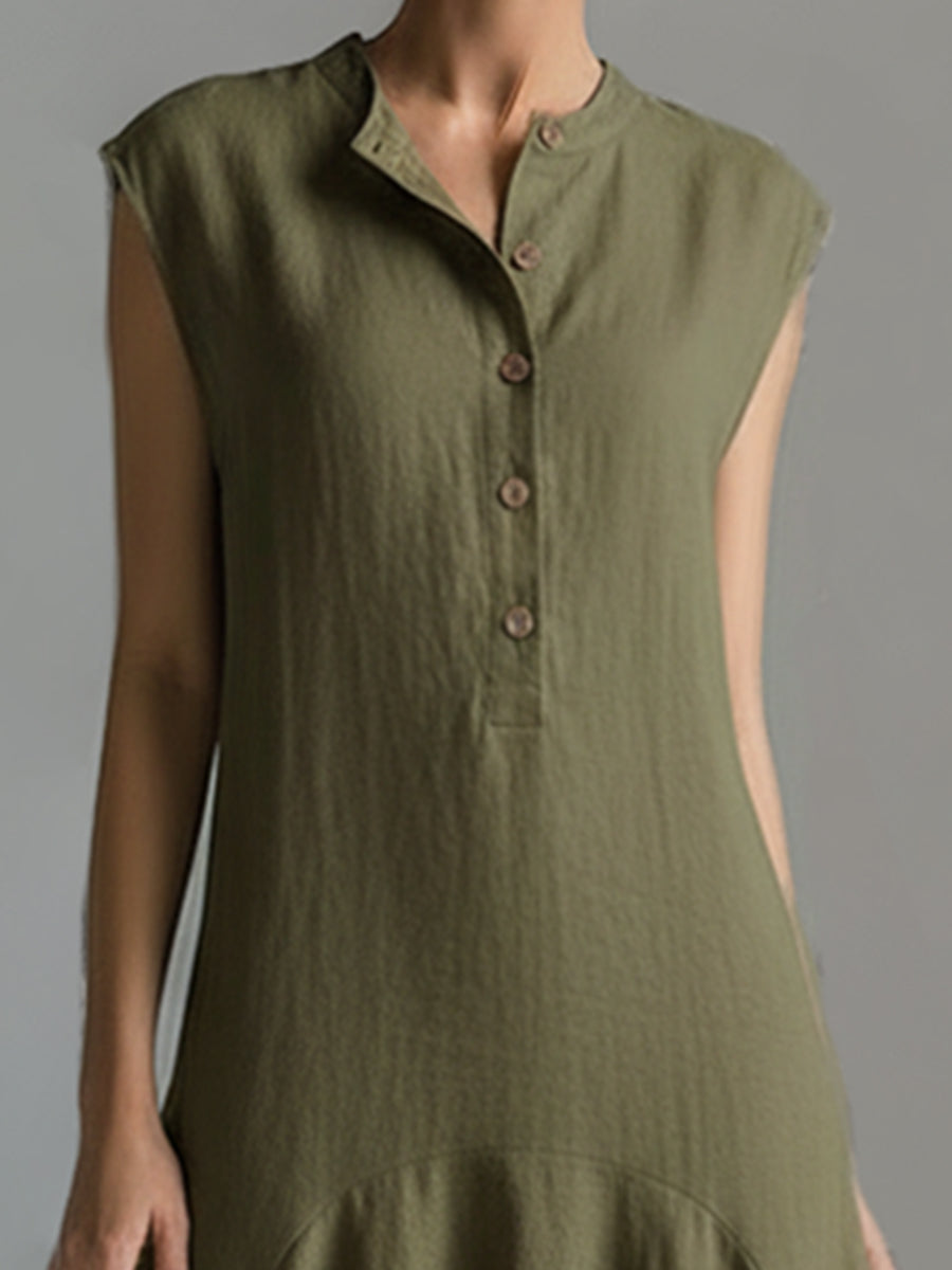 Elegant Urban Olive Green Cotton Sleeveless Maxi Dress