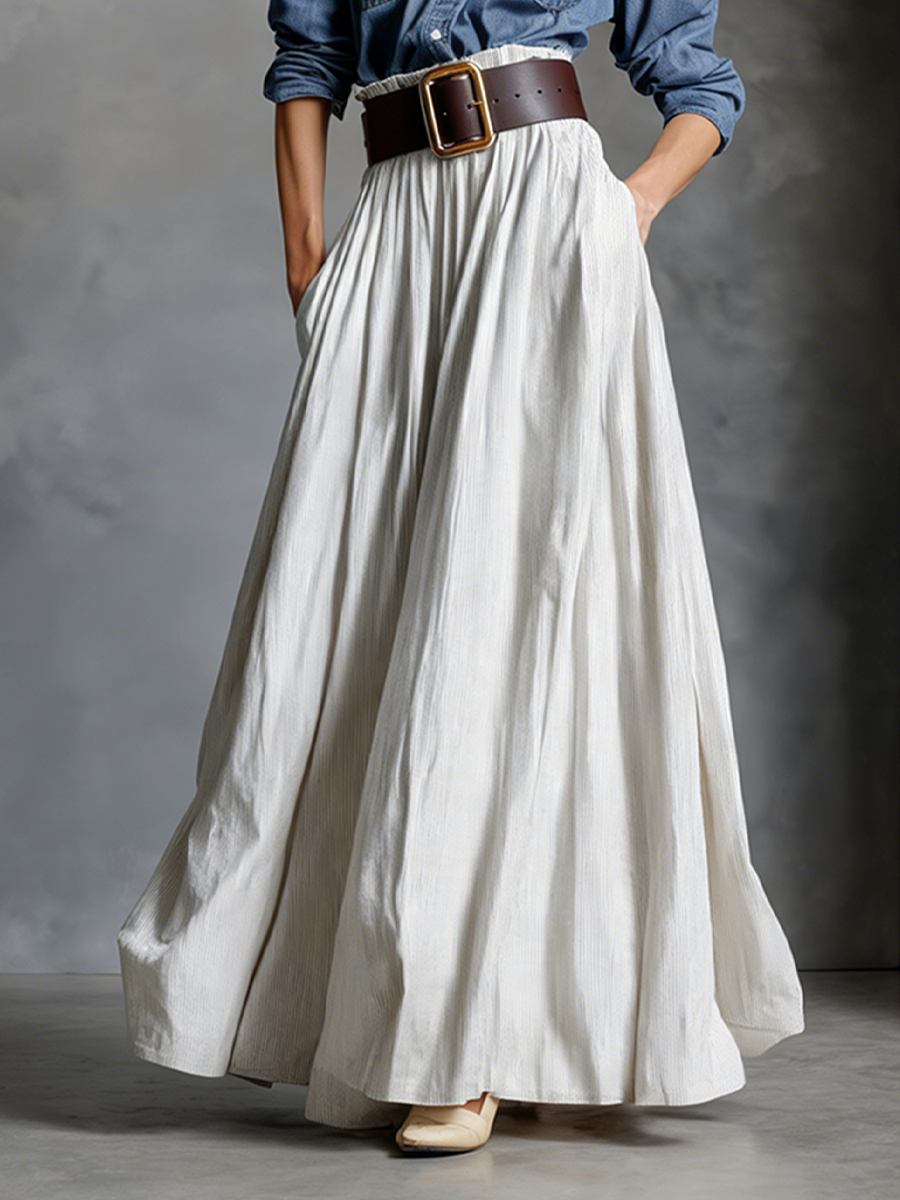 Women's Elegant Tencel Denim Shirt And Cotton Blend Long Skirt Two-piece Set(Belt not included) MDZ0455A1BA