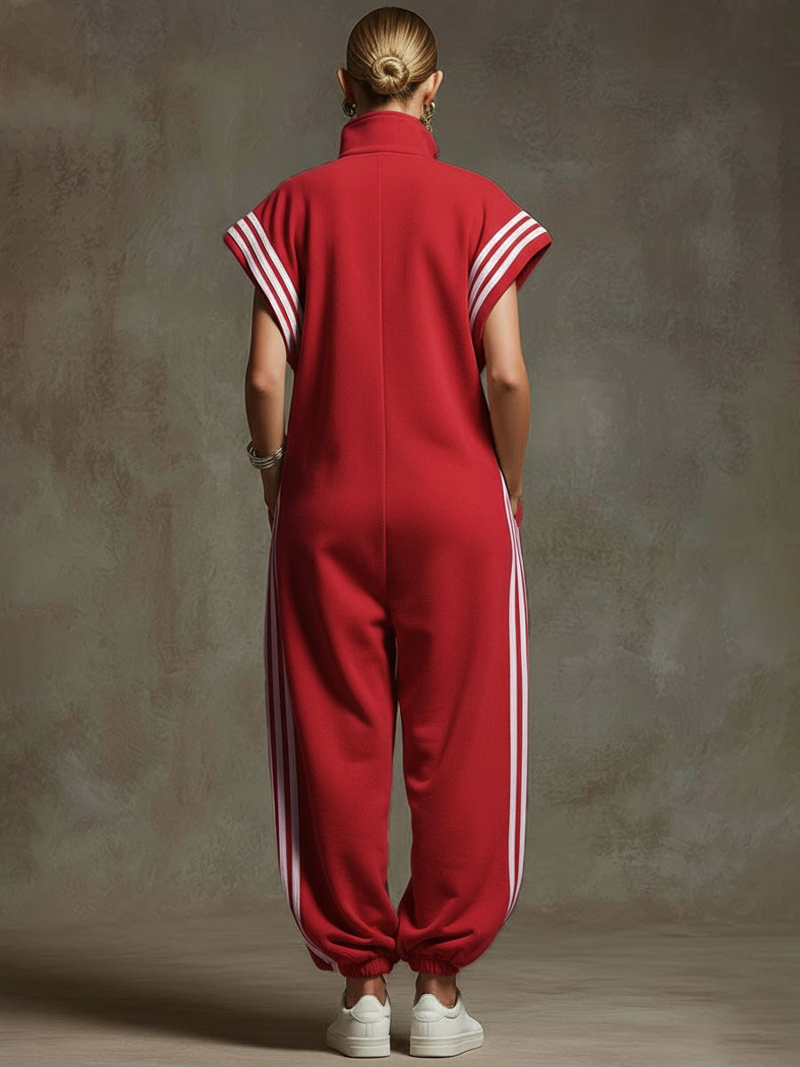 Casual Sports White Webbing Yellow-green Sleeveless Jumpsuit