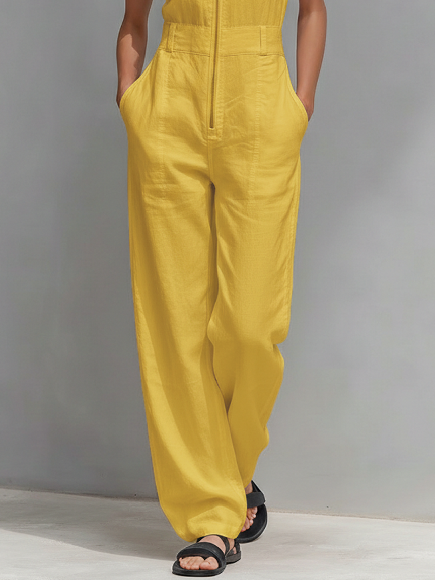 Women's Minimalist Zippered Lapel Sleeveless Jumpsuit MDZ1369A1Y