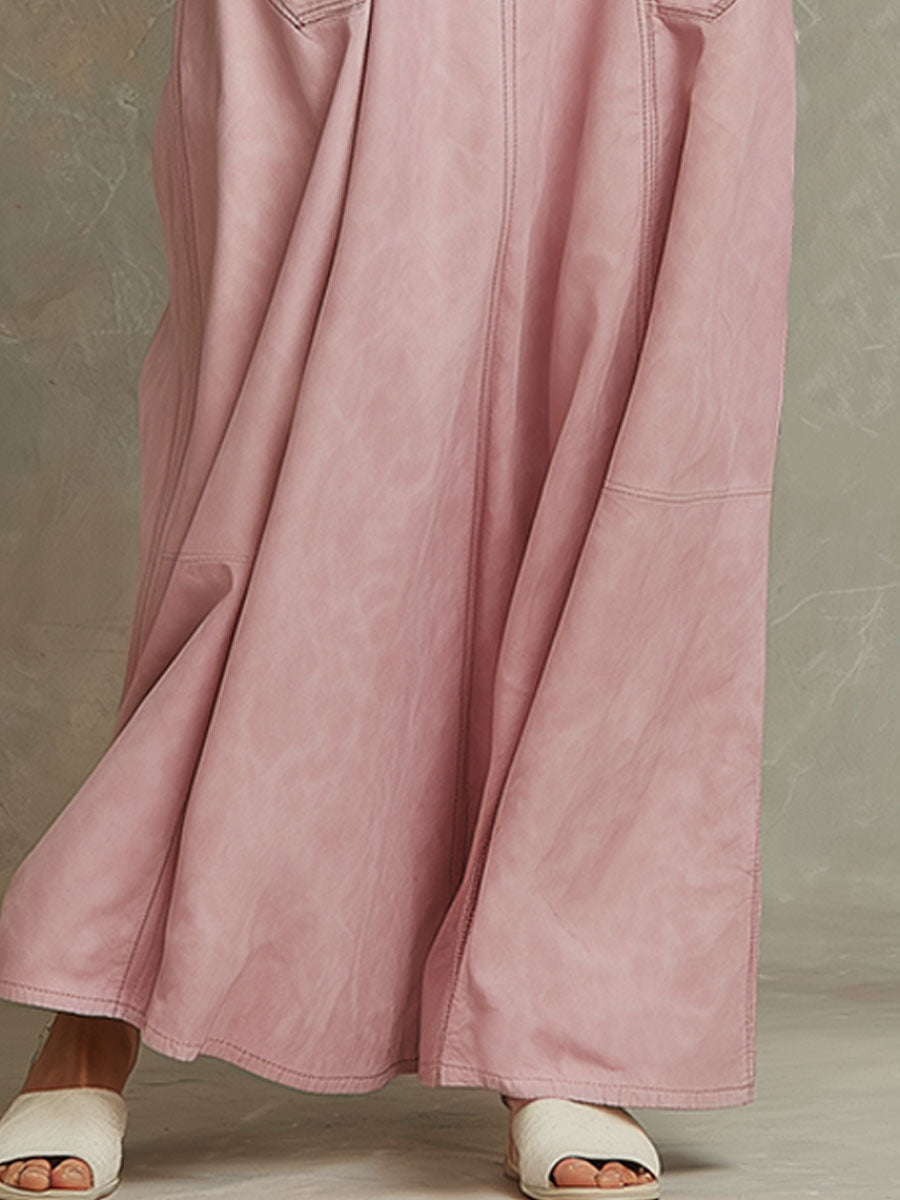 Western-style Casual Pink Overalls With Faux Suede Maxi Dress