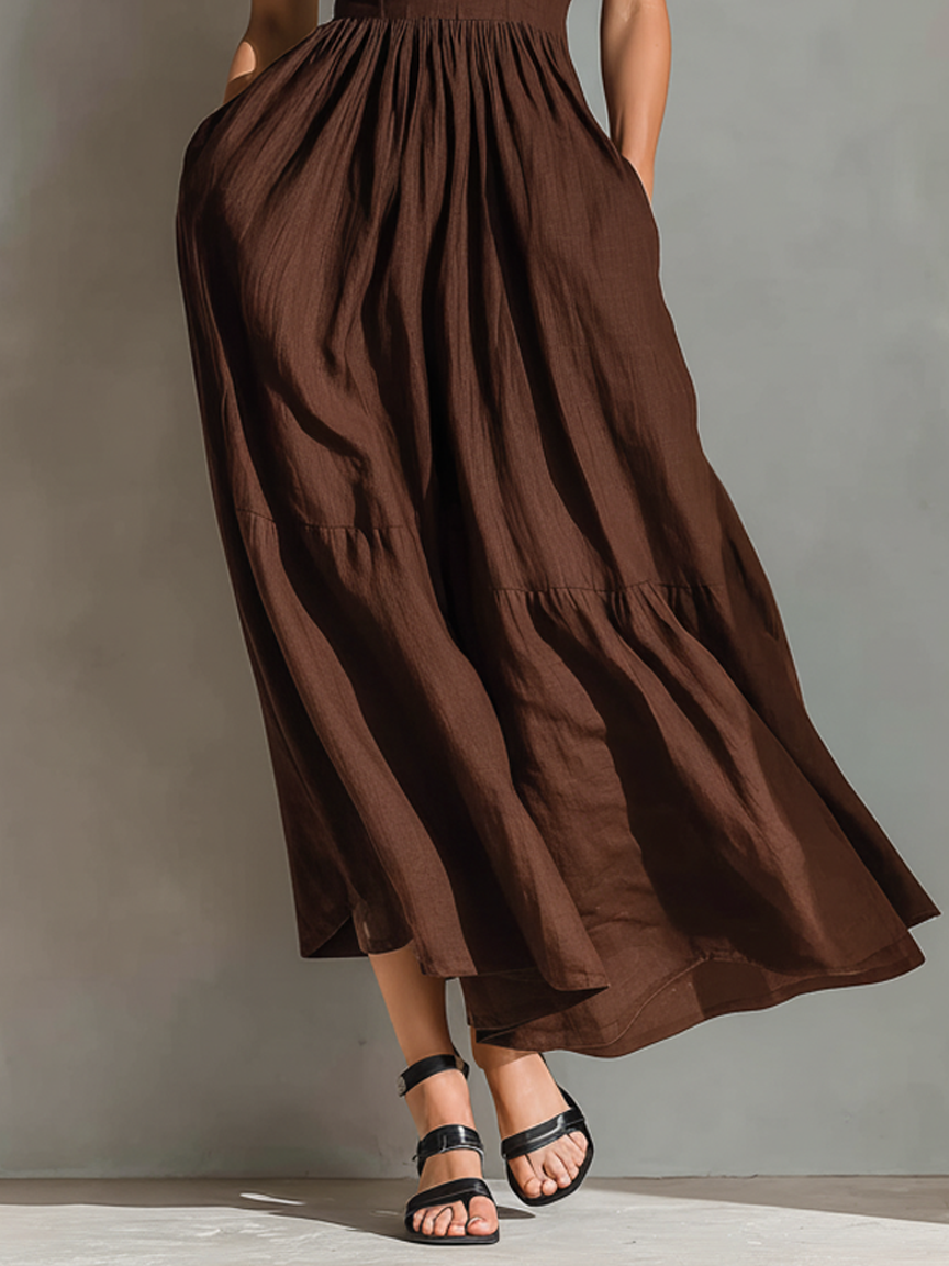 Women's Minimalist Linen-blend Maxi Dress With Wide Straps MDZ0983A2Y