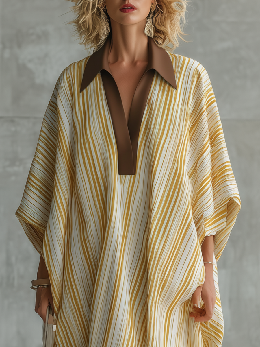 Loose And Casual Striped Matte Satin Maxi Dress
