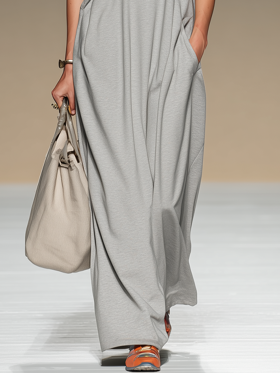 Sporty Retro Color-blocked Trim Zip-up Collared Short-sleeved Maxi Dress