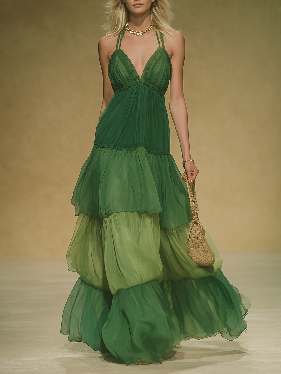 Loose And Elegant V-neck Layered Chiffon Slip Dress