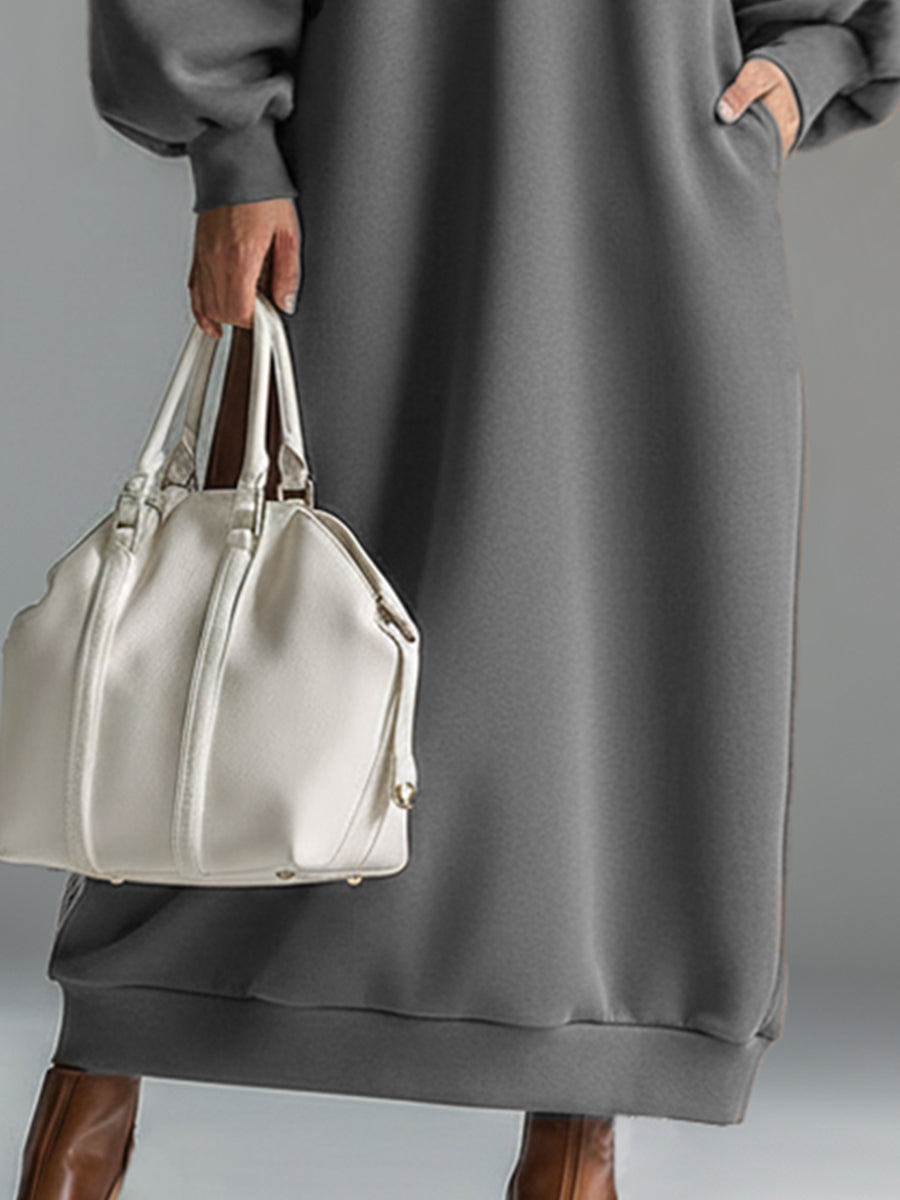 Elegant Urban Sporty Grey Cotton Off-the-shoulder Long-sleeved Maxi Dress