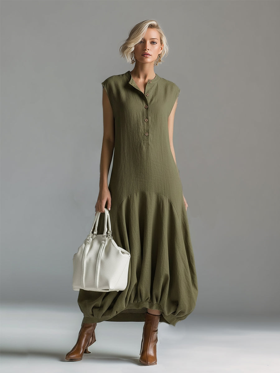 Elegant Urban Olive Green Cotton Sleeveless Maxi Dress