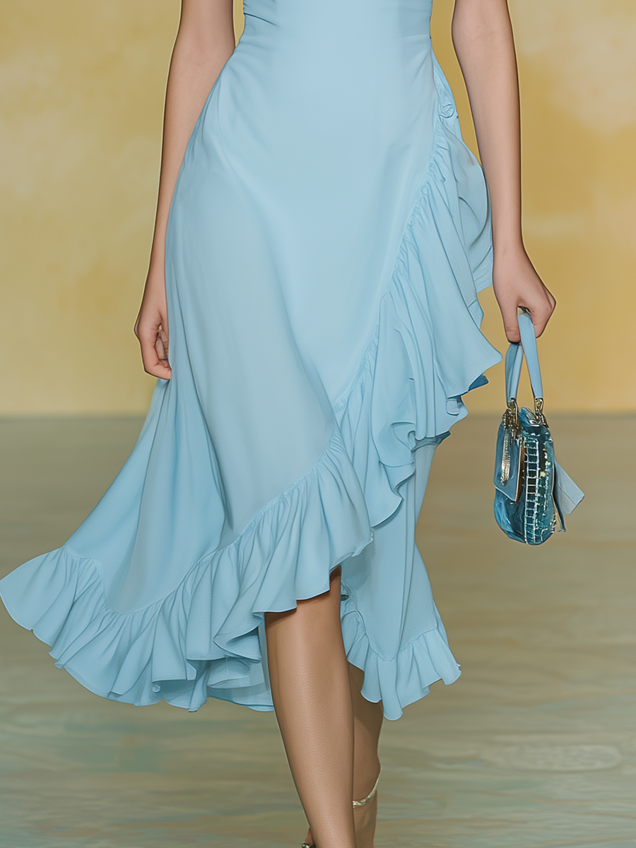 Elegant And Relaxed Sleeveless Ruffled Details Chiffon Midi Dress