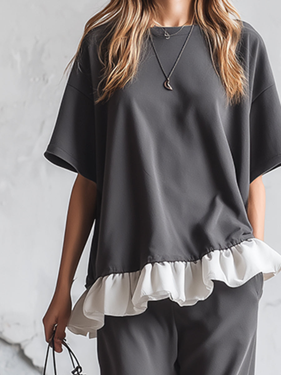 Casual Everyday Sports Grey T-shirt And Pants Set