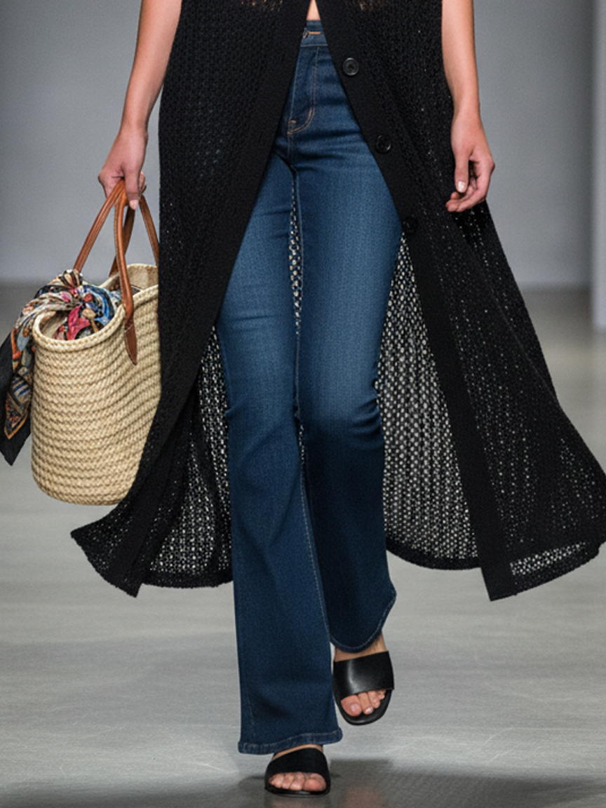 Women's Minimalist Knitted Mesh Short-sleeved Single-breasted Cardigan MDZ0984A6Y