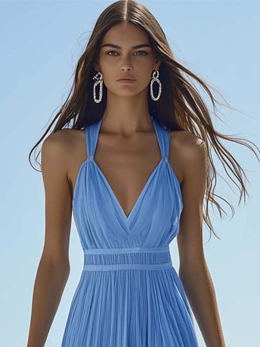 【24-hour shipping out】Bright And Beautiful High-grade Chiffon Light Blue Maxi Dress