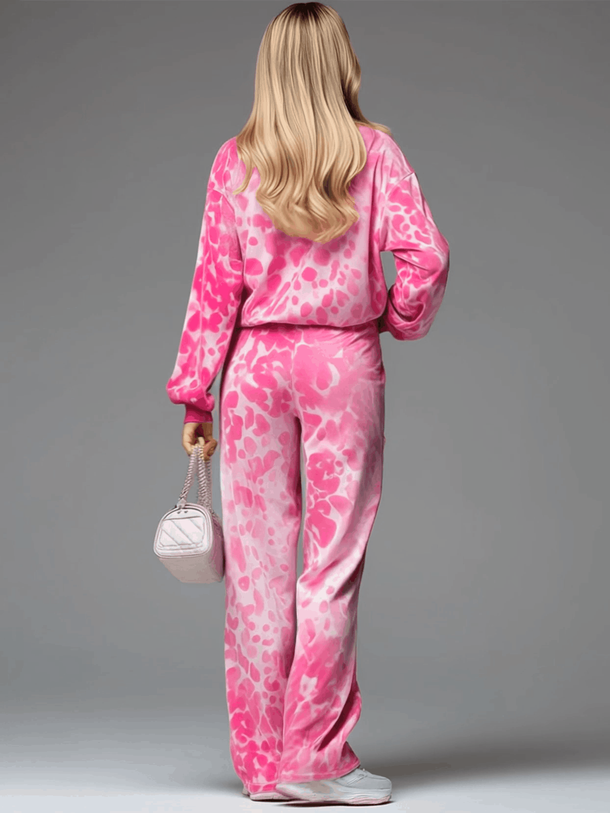 Stylish And Casual Pink Velvet Printed Top And Pants Set