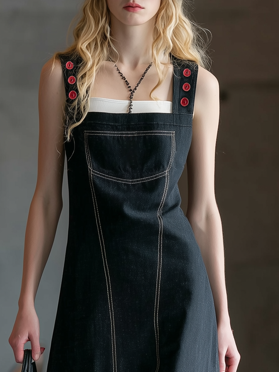 Stylish Western-style Embroidered Hem Strap Maxi Dress