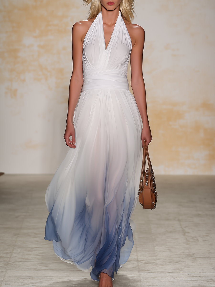 Elegant And Comfortable Halter-neck Sleeveless Chiffon Maxi Dress