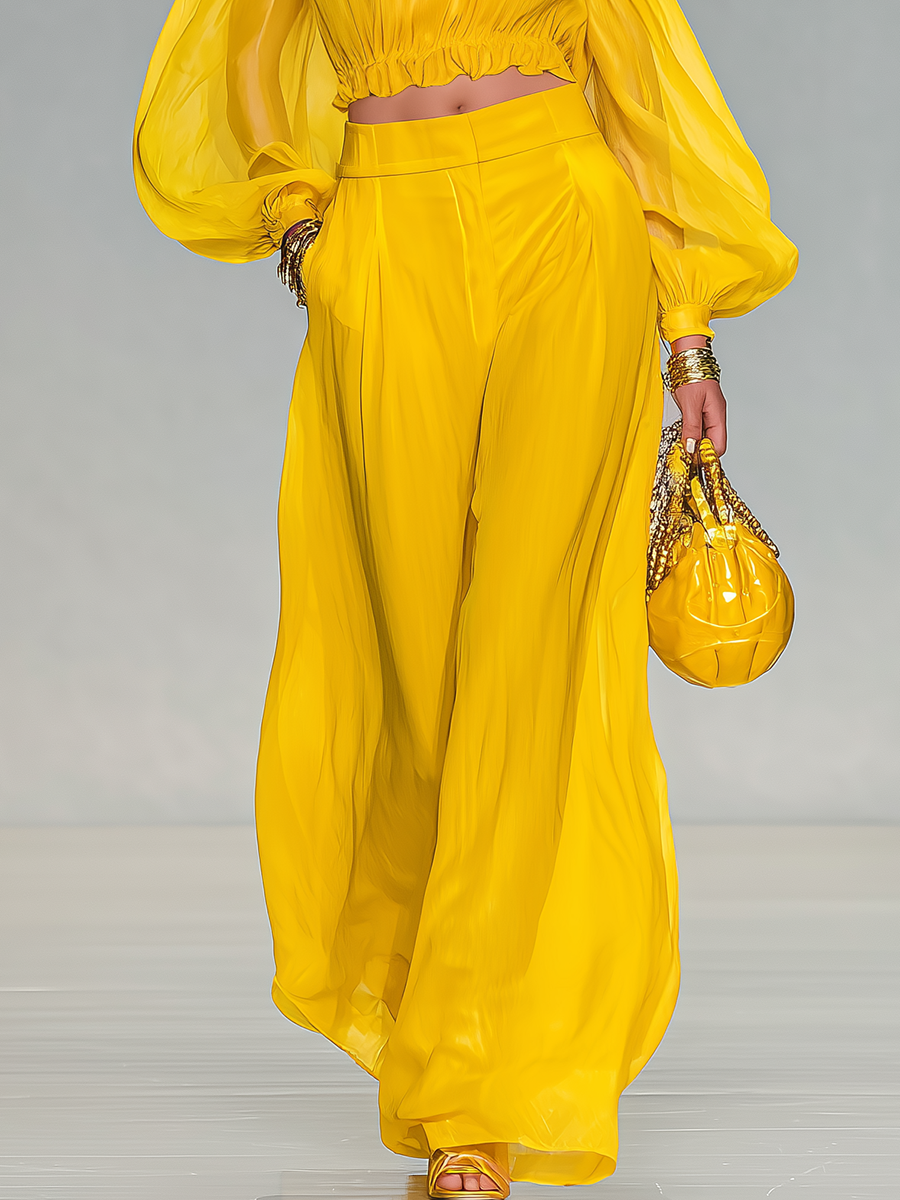 Elegant Urban Style Halter-neck Chiffon Top And Wide-leg Pants Set