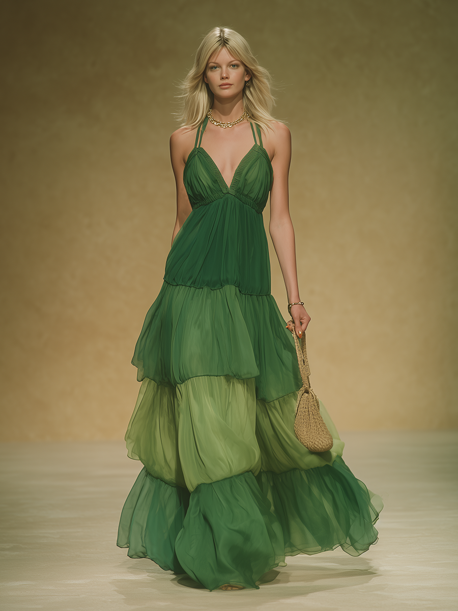 Loose And Elegant V-neck Layered Chiffon Slip Dress