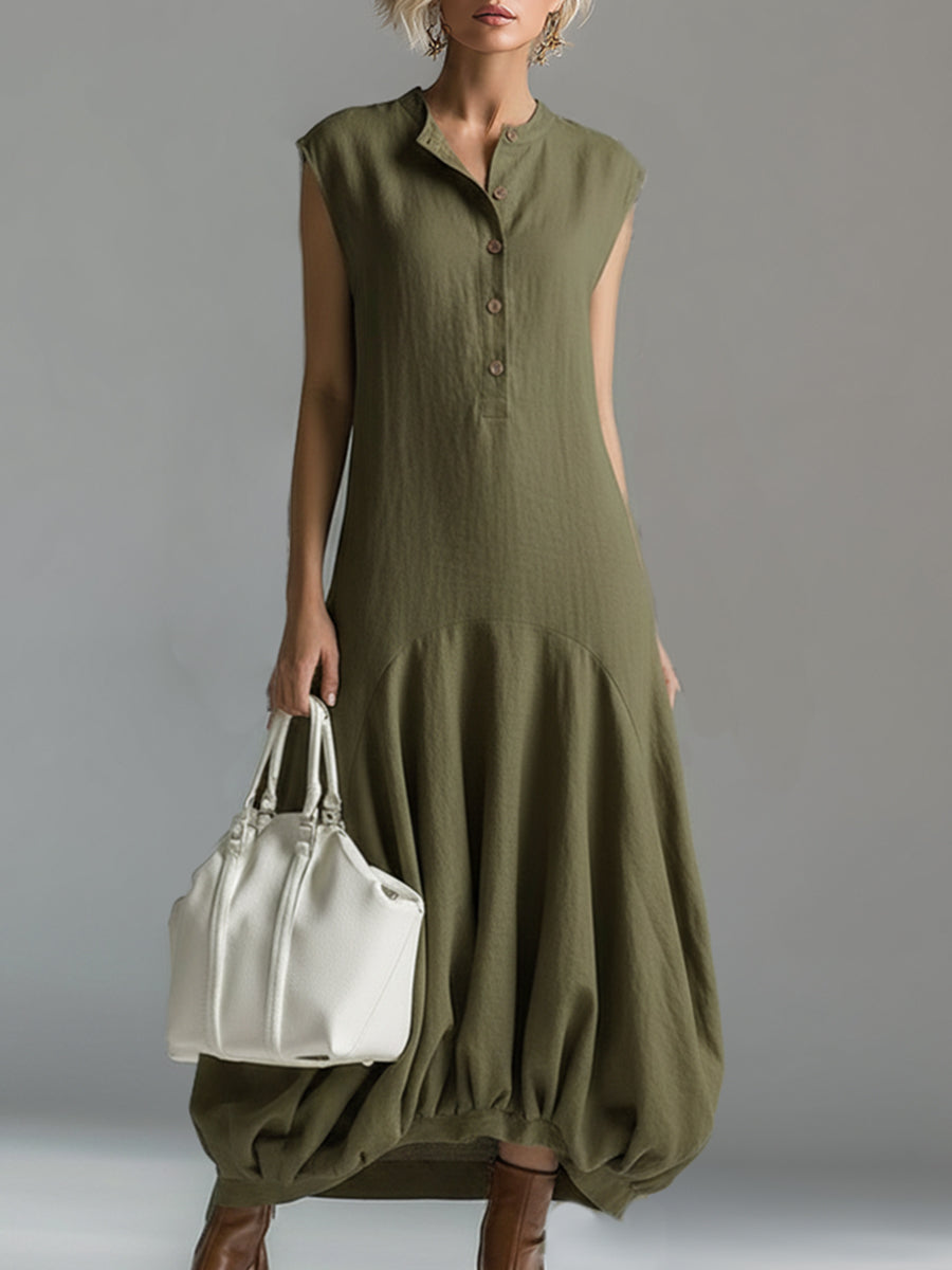 Elegant Urban Olive Green Cotton Sleeveless Maxi Dress