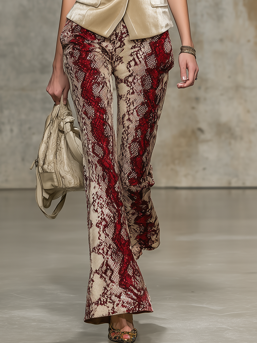 Stylish Western-style Velvet Vest And Gray Leopard Print Flared Pants Set