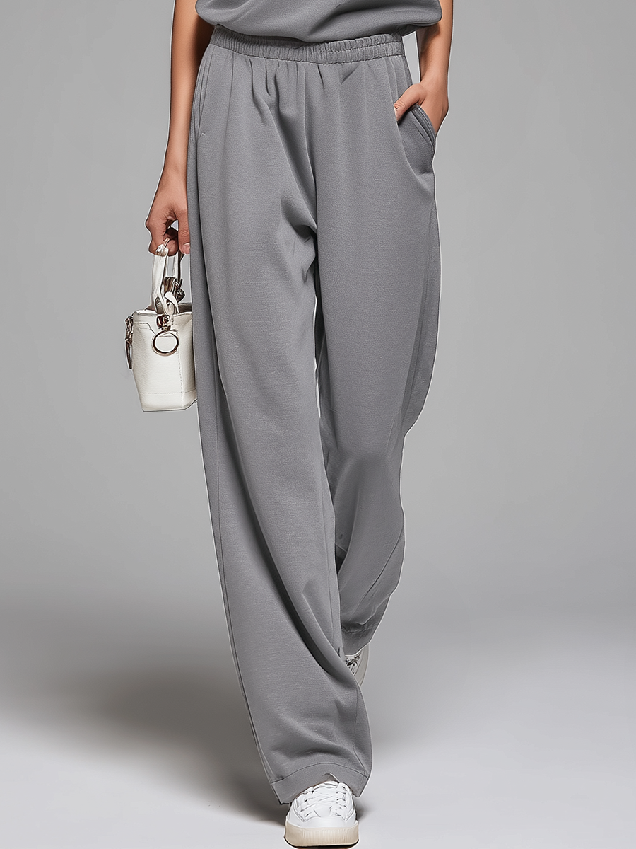 Stylish Retro Collared Short-sleeved Top And Trousers Set