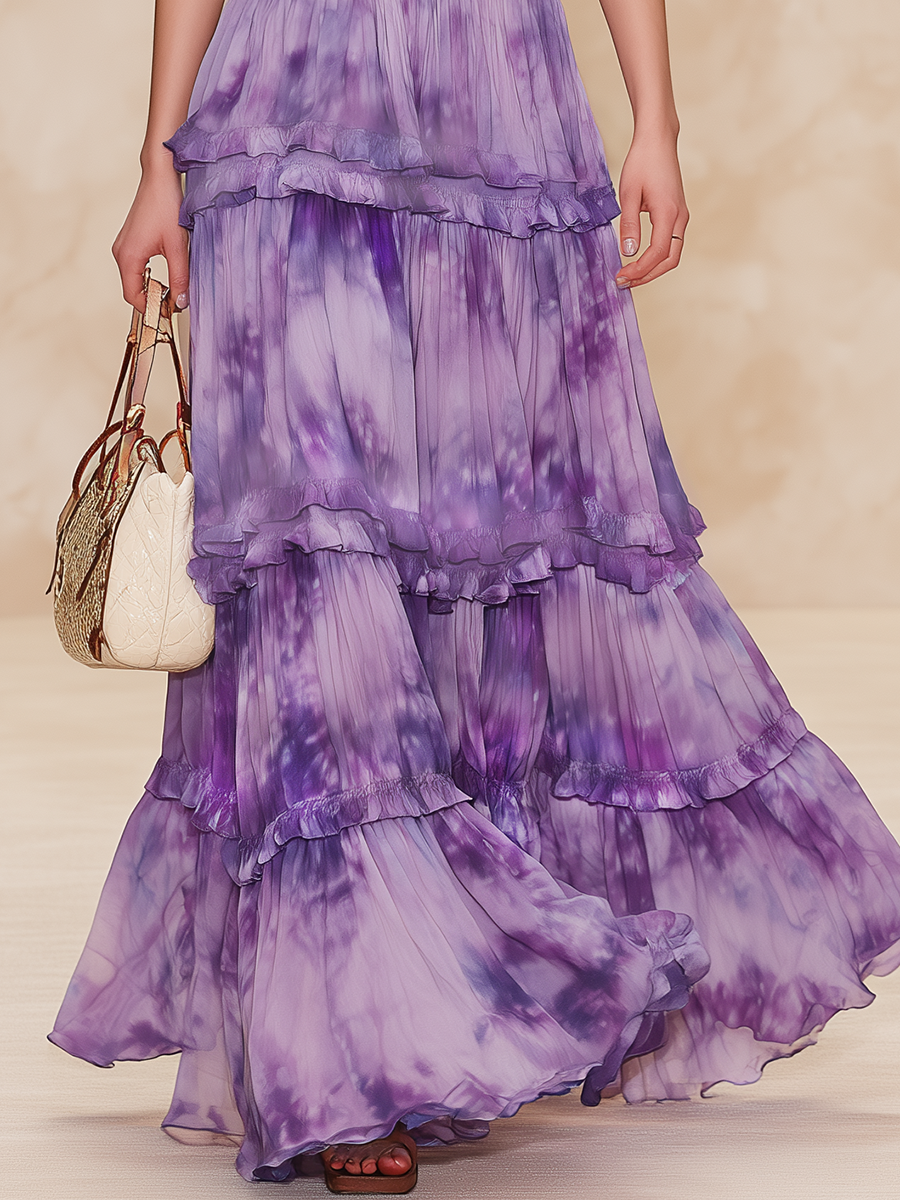Lazy And Romantic Halter-neck V-neck Chiffon Long Dress