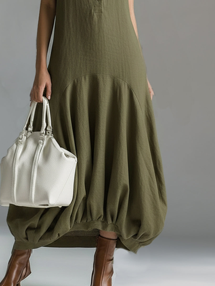 Elegant Urban Olive Green Cotton Sleeveless Maxi Dress