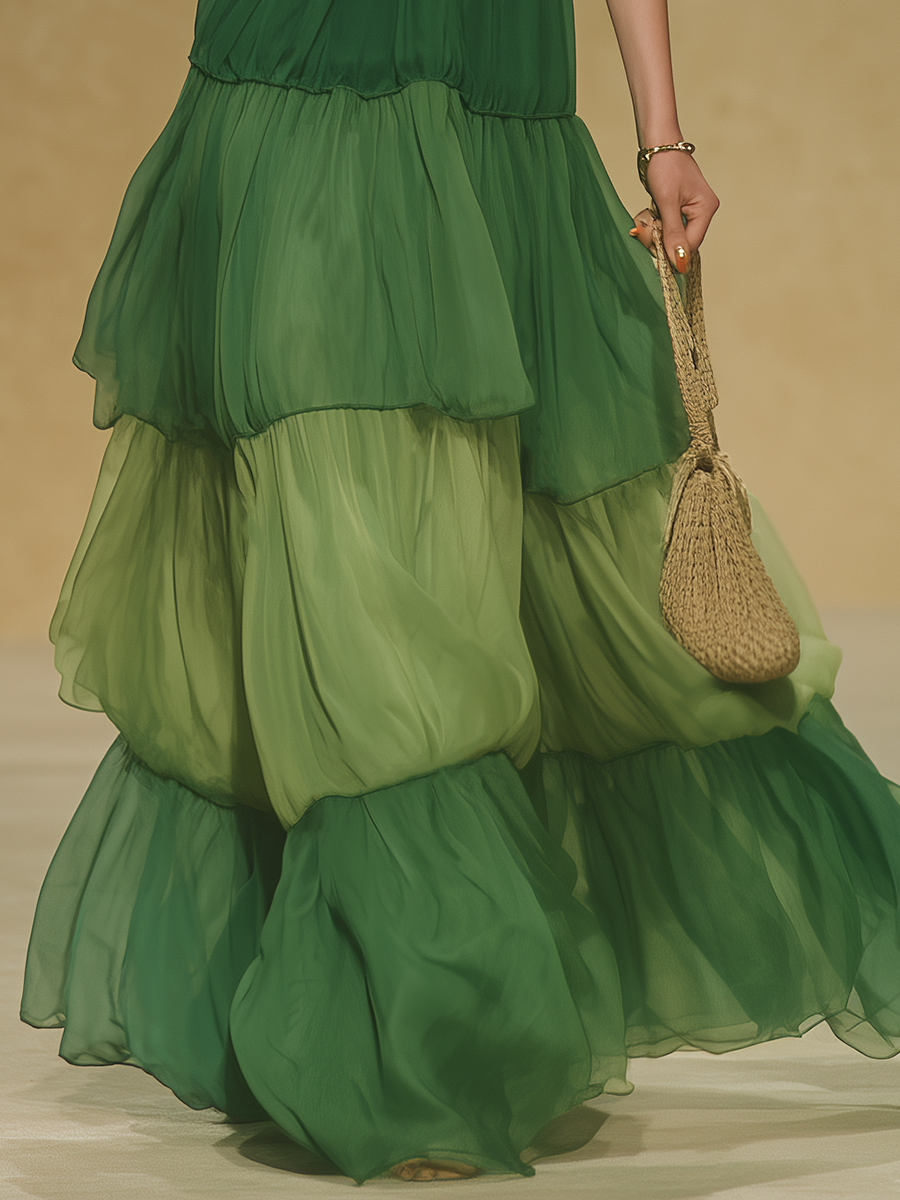 Loose And Elegant V-neck Layered Chiffon Slip Dress